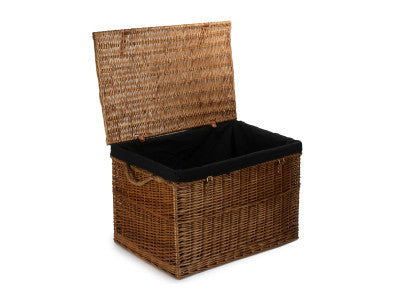 "Basket, 29" LIGHT STEAMED STORAGE HAMPER with BLACK LINING"