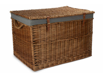 "Basket, 29" LIGHT STEAMED STORAGE HAMPER with GREY SAGE LINING"