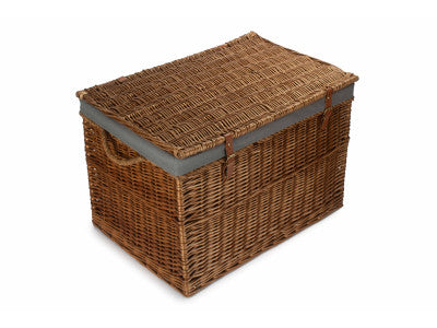 "Basket, 29" LIGHT STEAMED STORAGE HAMPER with GREY SAGE LINING"