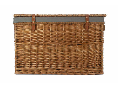 "Basket, 29" LIGHT STEAMED STORAGE HAMPER with GREY SAGE LINING"