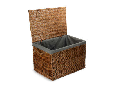 "Basket, 29" LIGHT STEAMED STORAGE HAMPER with GREY SAGE LINING"