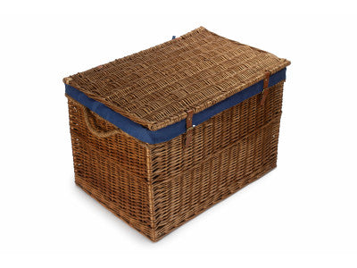 "Basket, 29" LIGHT STEAMED STORAGE HAMPER with NAVY LINING"