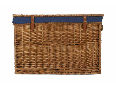 "Basket, 29" LIGHT STEAMED STORAGE HAMPER with NAVY LINING"
