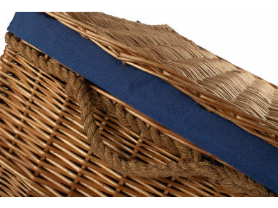 "Basket, 29" LIGHT STEAMED STORAGE HAMPER with NAVY LINING"