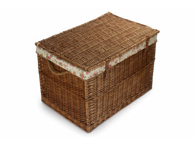 "Basket, 29" LIGHT STEAMED STORAGE HAMPER with GARDEN ROSE LINING"