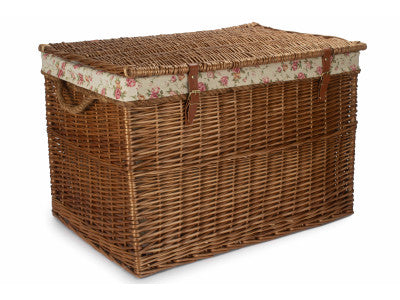 "Basket, 29" LIGHT STEAMED STORAGE HAMPER with GARDEN ROSE LINING"