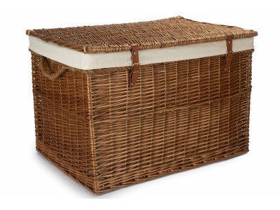 "Basket, 29" LIGHT STEAMED STORAGE HAMPER with WHITE LINING"