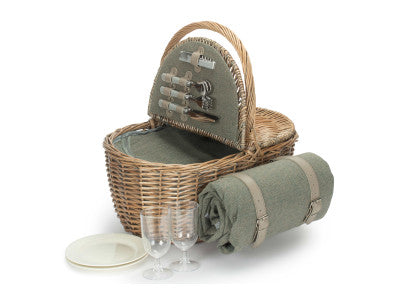 Basket, OVAL 2 PERSON GREY SAGE TWEED FITTED HAMPER