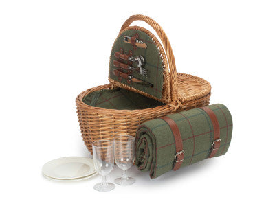 Basket, OVAL 2 PERSON GREEN TWEED FITTED HAMPER