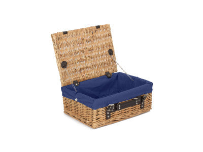 "Basket, 14" WICKER HAMPER with NAVY BLUE LINING"