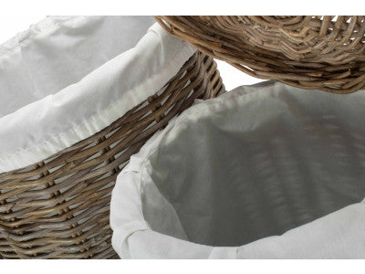 Basket, Set of 2 ROUND RATTAN LAUNDRY HAMPER BASKET with WHITE LINING 