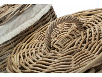 Basket, Set of 2 ROUND RATTAN LAUNDRY HAMPER BASKET with WHITE LINING 