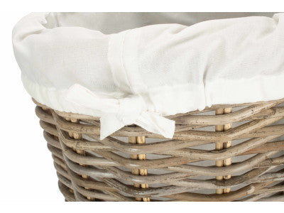Basket, SMALL ROUND RATTAN LAUNDRY HAMPER BASKET with WHITE LINING