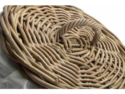 Basket, SMALL ROUND RATTAN LAUNDRY HAMPER BASKET with WHITE LINING