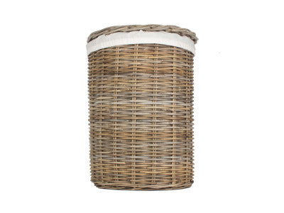 Basket, LARGE ROUND RATTAN LAUNDRY HAMPER BASKET with WHITE LINING