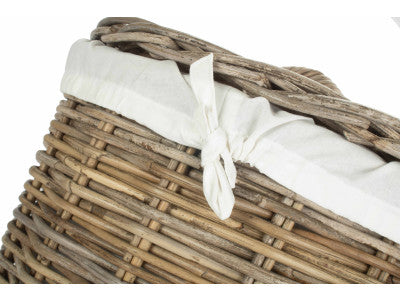 Basket, LARGE ROUND RATTAN LAUNDRY HAMPER BASKET with WHITE LINING