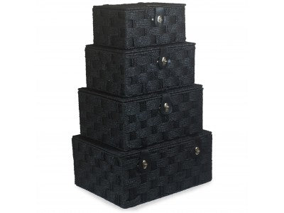 Basket, SET 4 BLACK PAPER ROPE HAMPERS