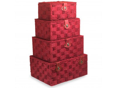 Basket, SET 4 RED PAPER ROPE HAMPERS
