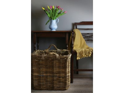 Basket, LARGE SQUARE GREY RATTAN LOG BASKET