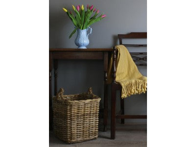 Basket, SMALL SQUARE GREY RATTAN LOG BASKET