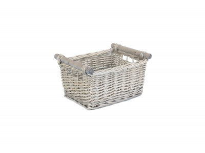 Basket, SMALL ANTIQUE WASH WOODEN HANDLED STORAGE BASKET