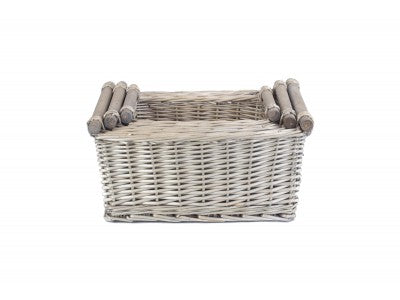Basket, Set of 3 ANTIQUE WASH WOODEN HANDLED STORAGE BASKETS 