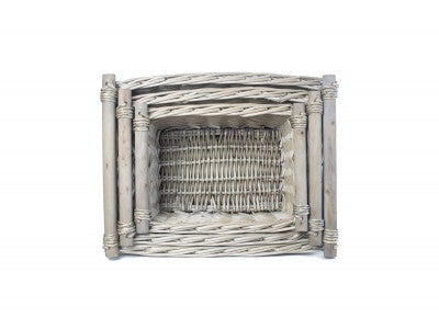 Basket, Set of 3 ANTIQUE WASH WOODEN HANDLED STORAGE BASKETS 