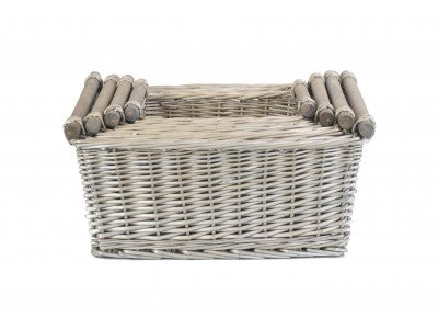 Basket, Set of 4 ANTIQUE WASH WOODEN HANDLED STORAGE BASKETS 