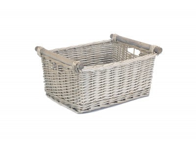 Basket, LARGE ANTIQUE WASH WOODEN HANDLED STORAGE BASKET