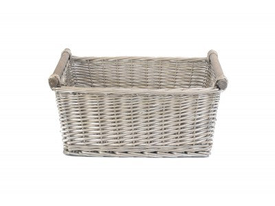 Basket, EXTRA LARGE ANTIQUE WASH WOODEN HANDLED STORAGE BASKET