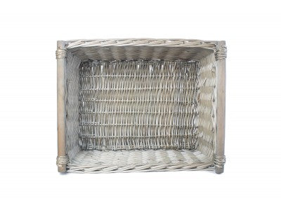 Basket, EXTRA LARGE ANTIQUE WASH WOODEN HANDLED STORAGE BASKET