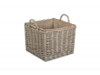 Basket, MEDIUM SQUARE LINED WICKER LOG / STORAGE BASKET