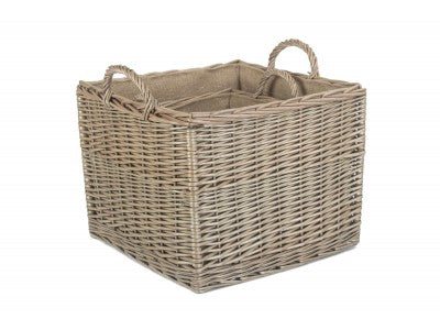 Basket, Set of 2 SQUARE LINED WICKER LOG / STORAGE BASKETS 