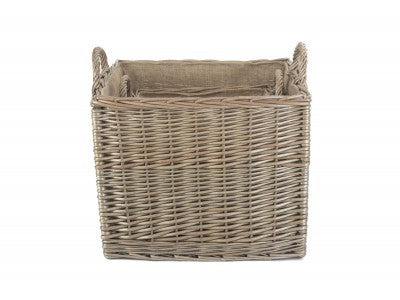 Basket, Set of 2 SQUARE LINED WICKER LOG / STORAGE BASKETS 