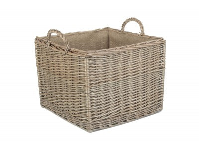 Basket, LARGE SQUARE LINED WICKER LOG / STORAGE BASKET