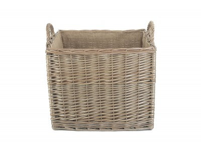 Basket, LARGE SQUARE LINED WICKER LOG / STORAGE BASKET