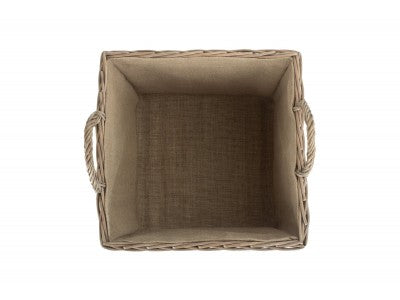 Basket, LARGE SQUARE LINED WICKER LOG / STORAGE BASKET