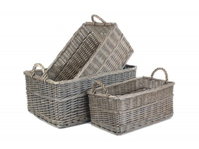 Basket, Set of 3 SHALLOW ANTIQUE WASH STORAGE BASKET 