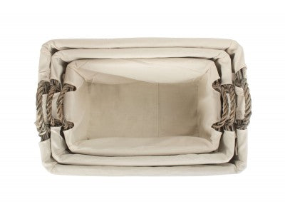 Basket, Set of 3 SHALLOW ANTIQUE WASH STORAGE BASKETS with WHITE LINING 