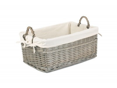 Basket, MEDIUM SHALLOW ANTIQUE WASH STORAGE BASKET with WHITE LINING
