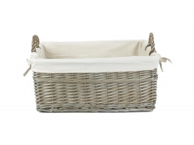Basket, MEDIUM SHALLOW ANTIQUE WASH STORAGE BASKET with WHITE LINING