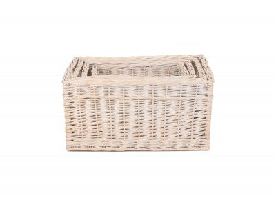 Basket, Set of 4 WHITE WASH STORAGE BASKETS 