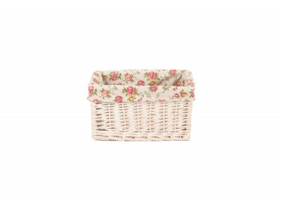 Basket, SMALL WHITE WASH STORAGE BASKET with GARDEN ROSE LINING