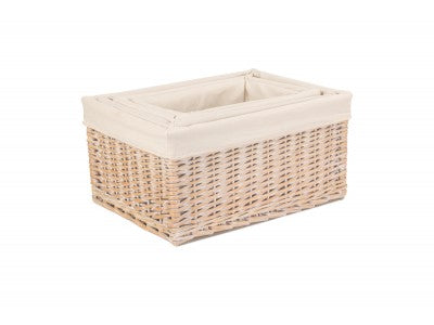 Basket, Set of 4 WHITE WASH STORAGE BASKETS with WHITE LINING 