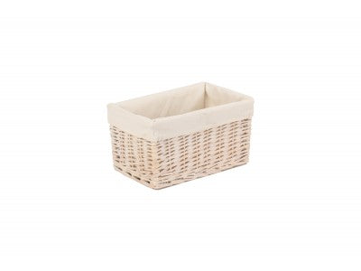 Basket, SMALL WHITE WASH STORAGE BASKET with WHITE LINING