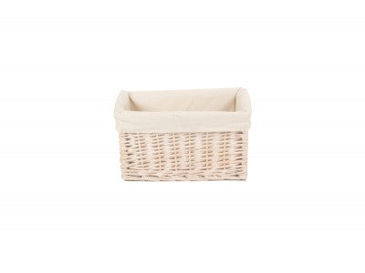 Basket, SMALL WHITE WASH STORAGE BASKET with WHITE LINING