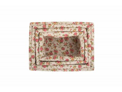 Basket, Set of 4 DOUBLE STEAMED STORAGE BASKETS with GARDEN ROSE LINING 