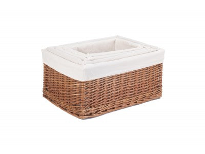 Basket, Set of 4 DOUBLE STEAMED STORAGE BASKETS with WHITE LINING 