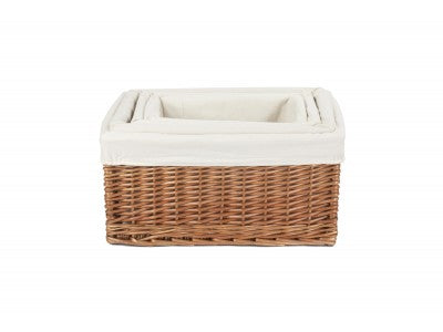 Basket, Set of 4 DOUBLE STEAMED STORAGE BASKETS with WHITE LINING 