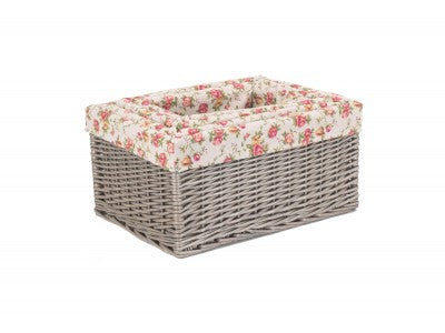 Basket, ANTIQUE WASH STORAGE BASKETS with GARDEN ROSE LINING SET 4 